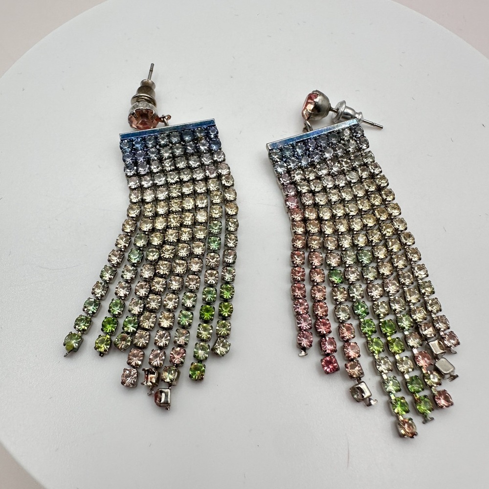 90s Vintage Rhinestone Tennis Tassel Earrings - Classic Women's Jewelry